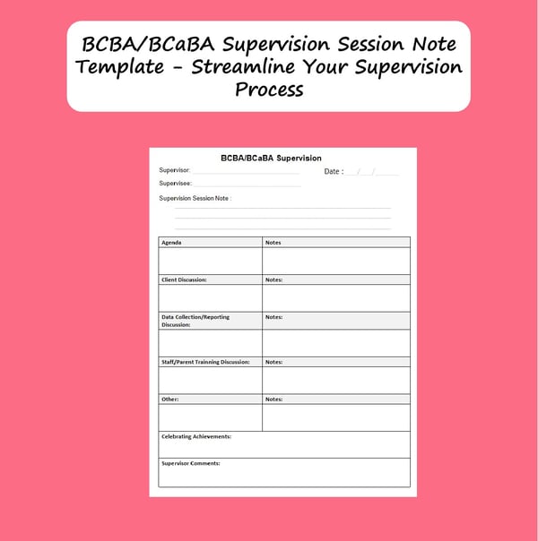 BCBA Supervision Session Note Template BCaBA RBT Fieldwork Agenda