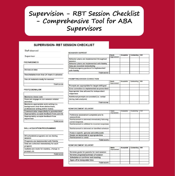 RBT Session Fidelity Checklist BCBA Supervision Observation Tool