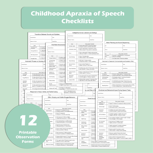 Childhood Apraxia of Speech (CAS) Observation Checklists: Set of 12