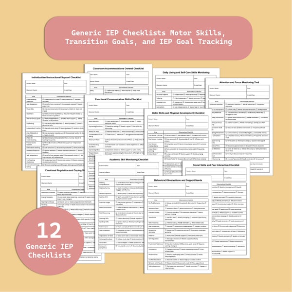 IEP Checklists Bundle: 12 Editable Special Education Progress Forms