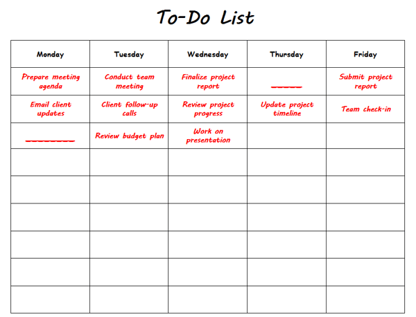 Weekly To-Do List: Monday-Friday Planner