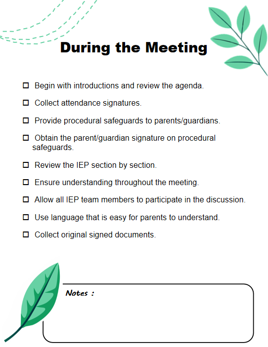 IEP Meeting Checklist: Before, During, After