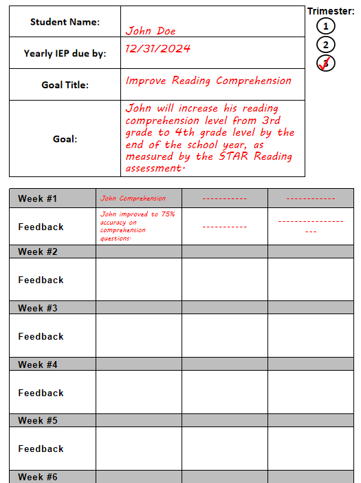 IEP Goal Data Collection Sheet: 13-Week Tracker