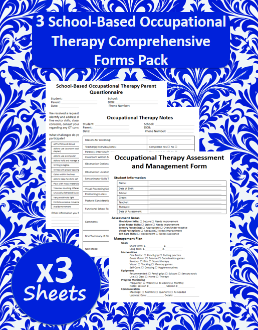 School OT Forms Pack: 3 Assessment Sheets