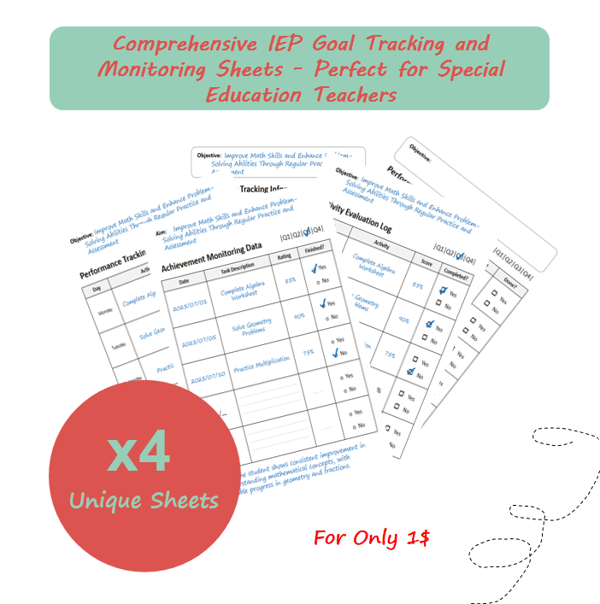 IEP Progress Monitoring Data: 4 Sheets