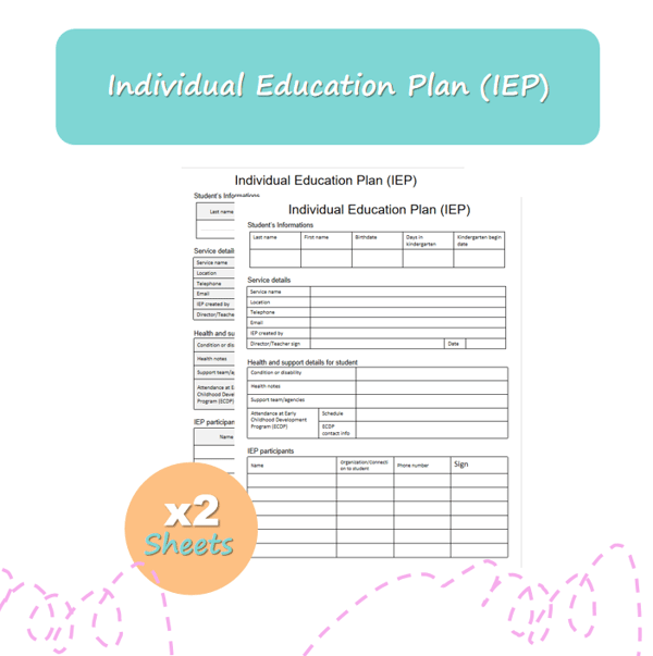 Kindergarten IEP Intake Form: 2 Sheets
