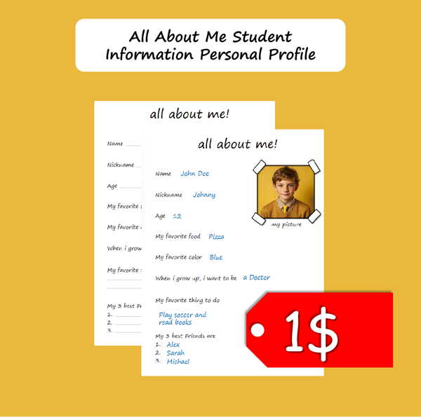 All About Me Student Information Profile