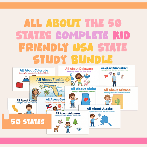 All 50 States Study Bundle: Facts, Symbols, and Landmarks