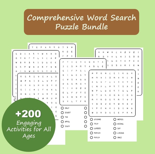 200+ Word Search Puzzles Bundle: Comprehensive Activity Collection