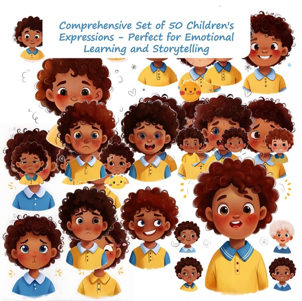 50 Children's Facial Expressions: Cartoon Emotion Illustrations