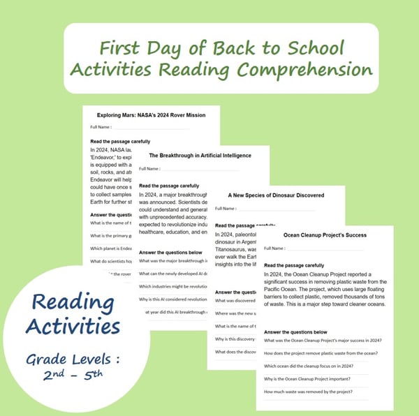 Back to School Reading Comprehension: Current Events Passages, Grades 2-5