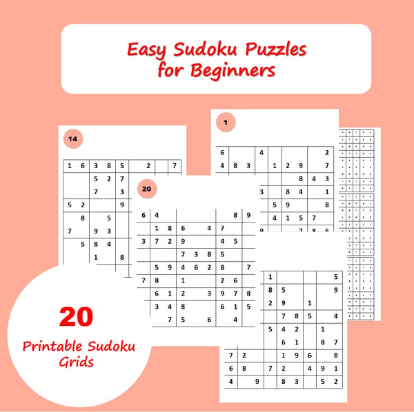 Easy Sudoku Puzzles for Beginners: 20 Printable Grids with Answer Key