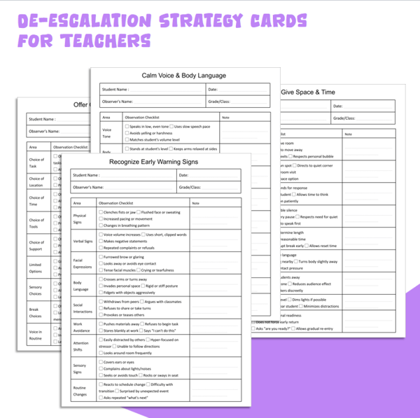 De-escalation Strategy Cards for Teachers
