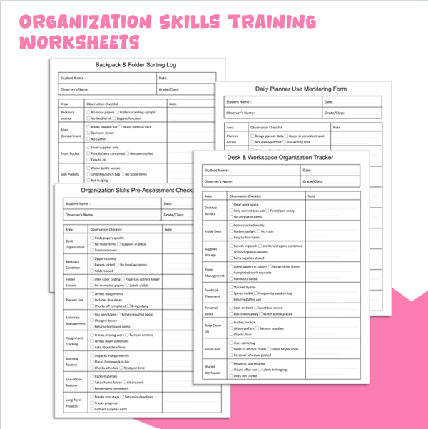 Organization Skills Training Worksheets