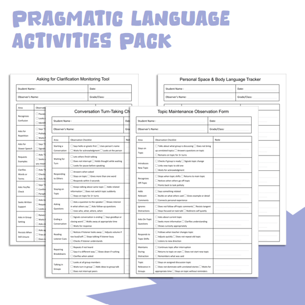 Pragmatic Language Activities Pack