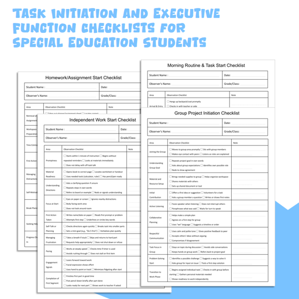 Task Initiation and Executive Function Checklists for Special Education Students
