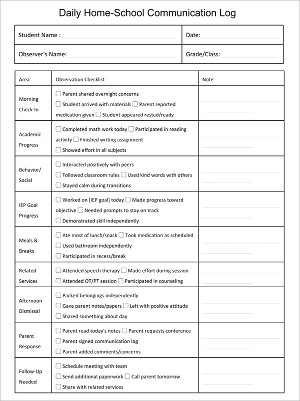 Parent Communication Logs for Special Education