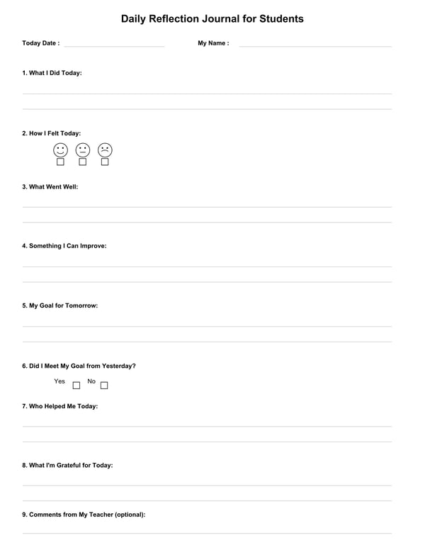 Daily Reflection Journal for Students