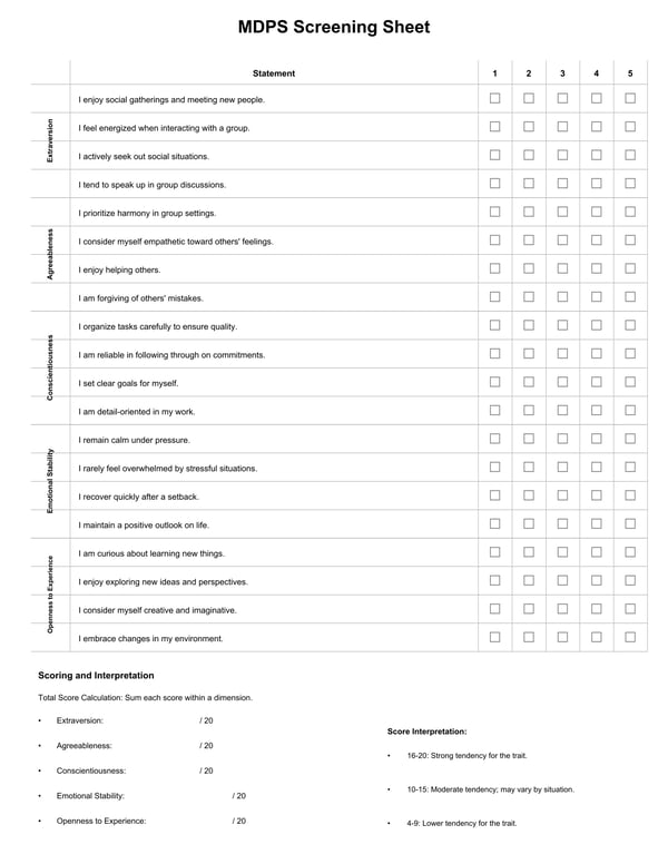 MDPS Screening Sheet