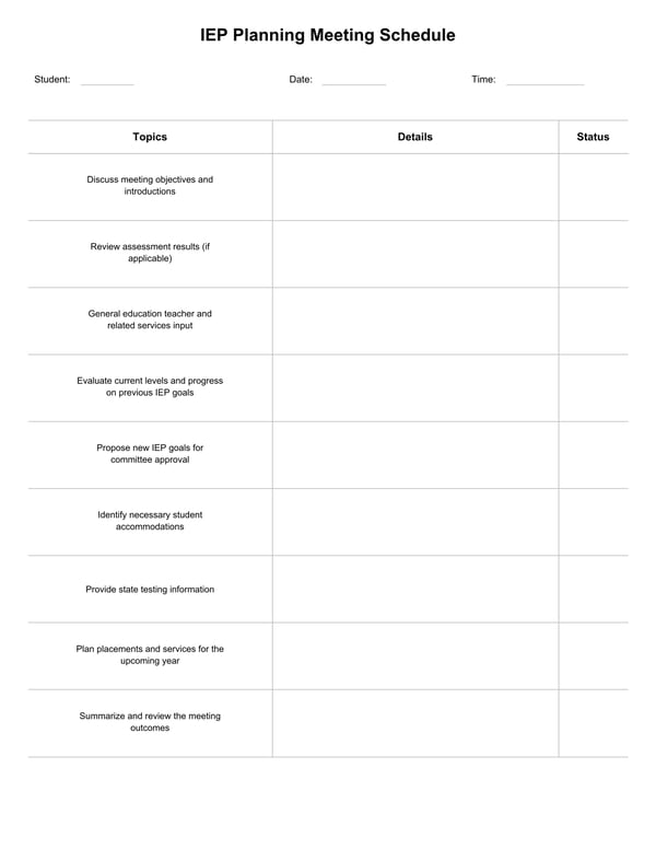 IEP Planning Meeting Schedule