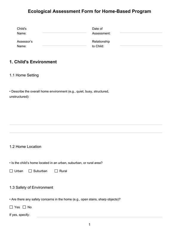 Ecological Assessment Form for Home-Based Program