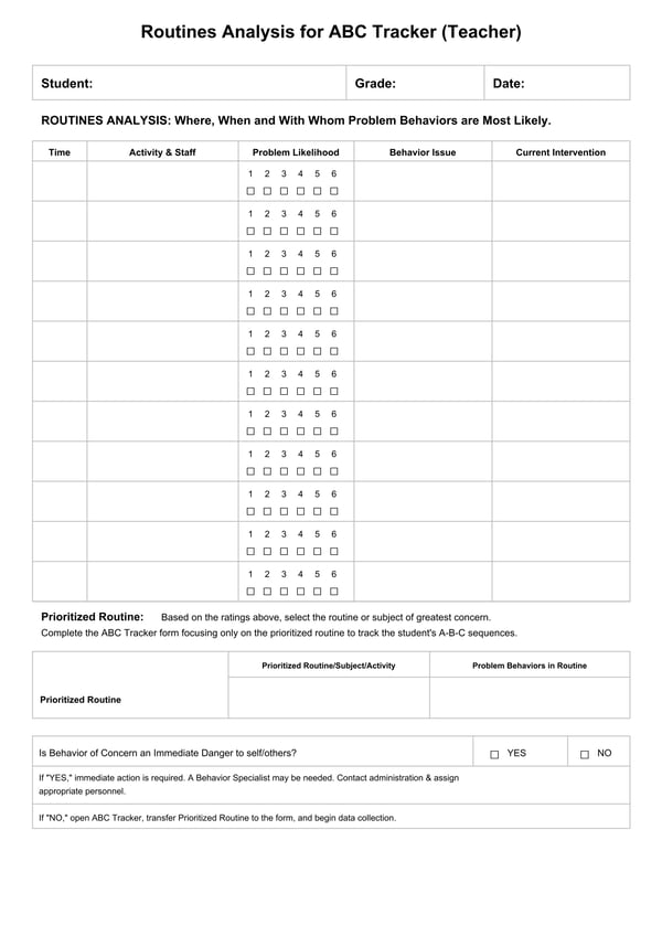 Routines Analysis for ABC Tracker (Teacher)