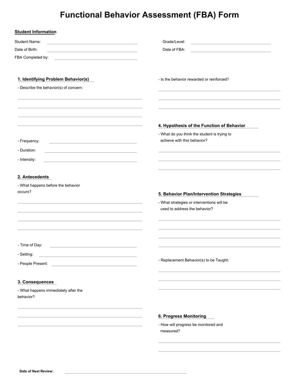 Functional Behavior Assessment (FBA) Forms