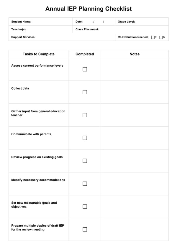 Annual IEP Planning Checklist