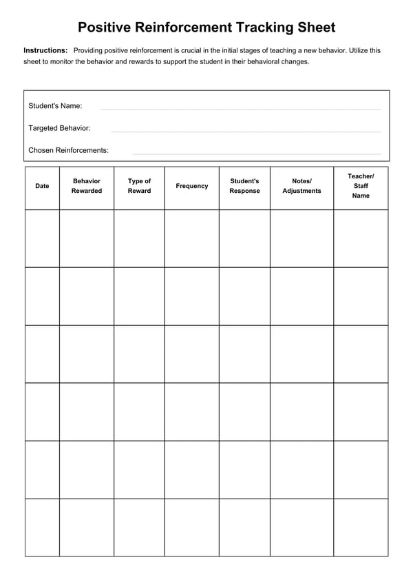 Positive Reinforcement Tracking Sheet