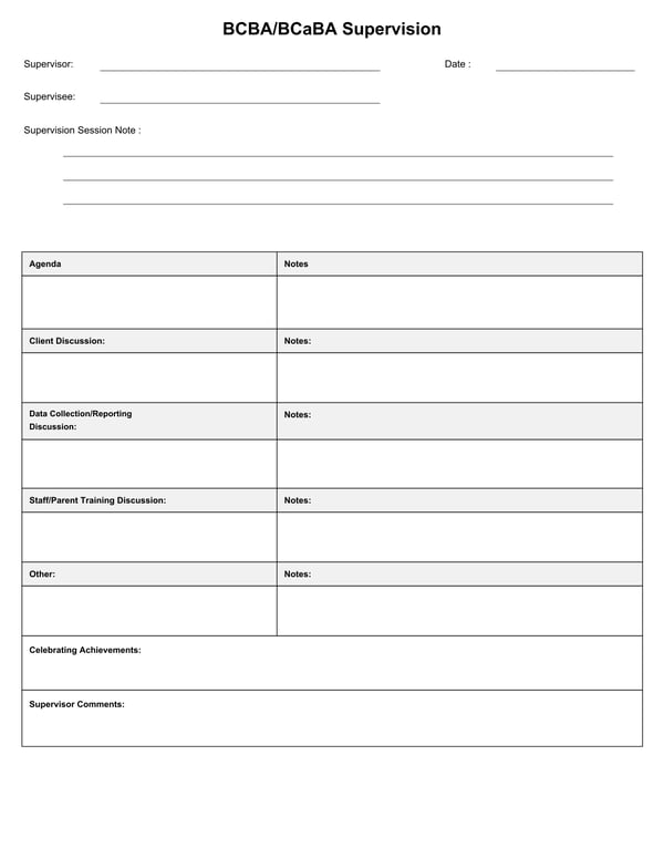 BCBA BCaBA Supervision Session Notes Form