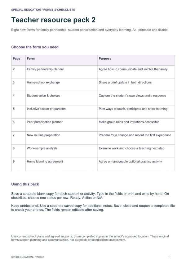 Special Education Family and Student Voice Forms Pack 2