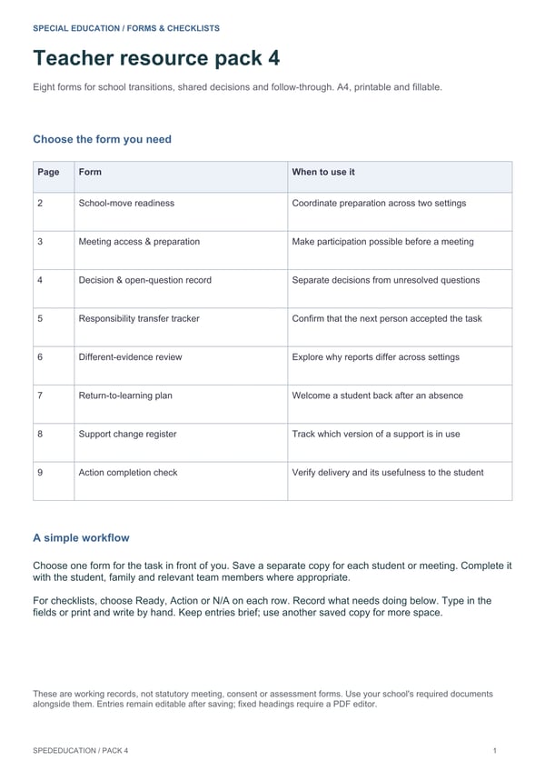 Special Education School Transitions and Follow Through Forms Pack 4