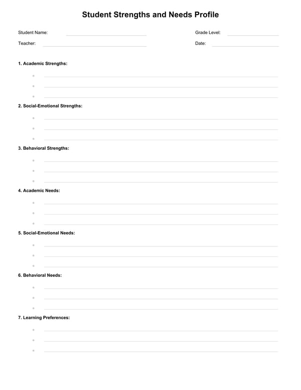 Student Strengths and Needs Profile