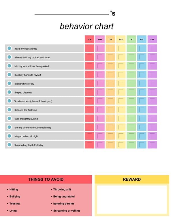 Kids Weekly Behavior Chart