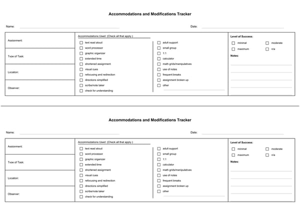 Accommodations and Modifications Tracker Bundle