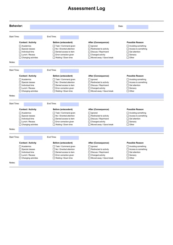 ABA Behavior Assessment and Procedural Integrity Forms Bundle