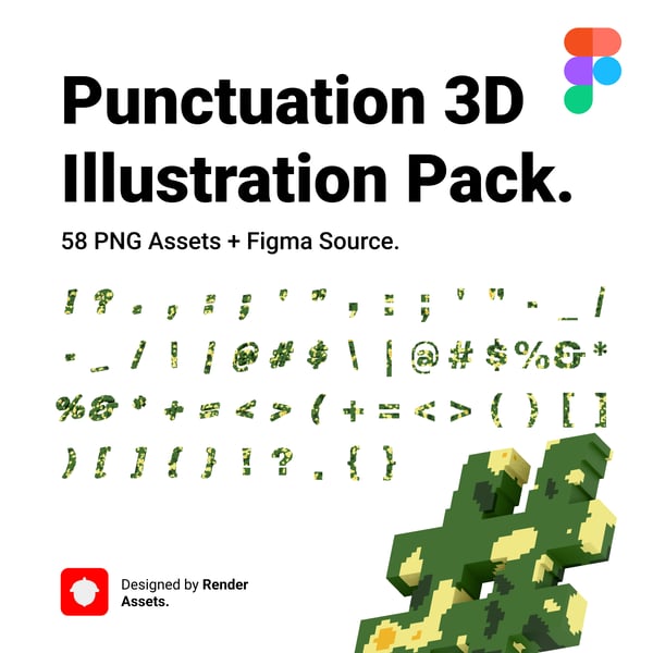 Punctuation 3D Illustration Pack – 58 PNG Assets + Figma Sources