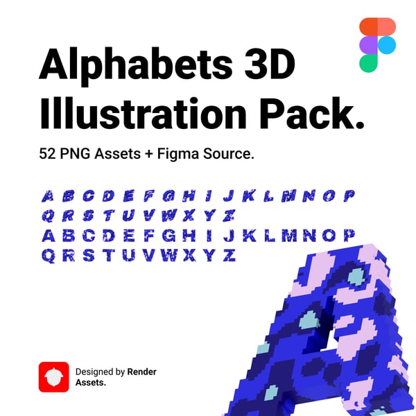 English (Uppercase) 3D Illustration Pack – 52 PNG Assets + Figma Sources