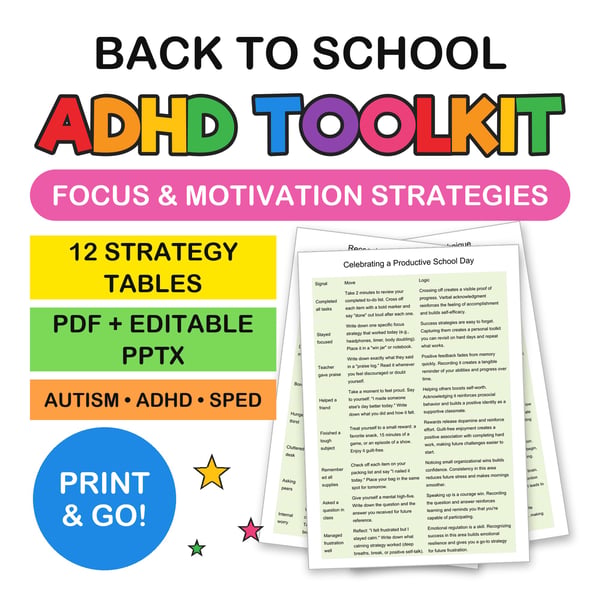 ADHD Back to School Toolkit | Focus, Motivation & Classroom Success Strategy Tables