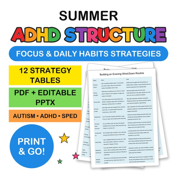 ADHD Summer Structure Guide | Focus, Motivation & Daily Habits Strategy Tables