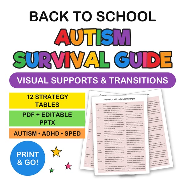 Autism Back to School Survival Guide | Visual Supports & Transition Strategy Tables