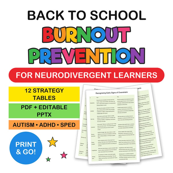 Back to School Burnout Prevention for Neurodivergent Learners | Strategy Tables