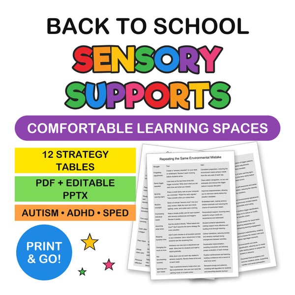 Back to School Sensory Supports | Comfortable Learning Environments Strategy Tables