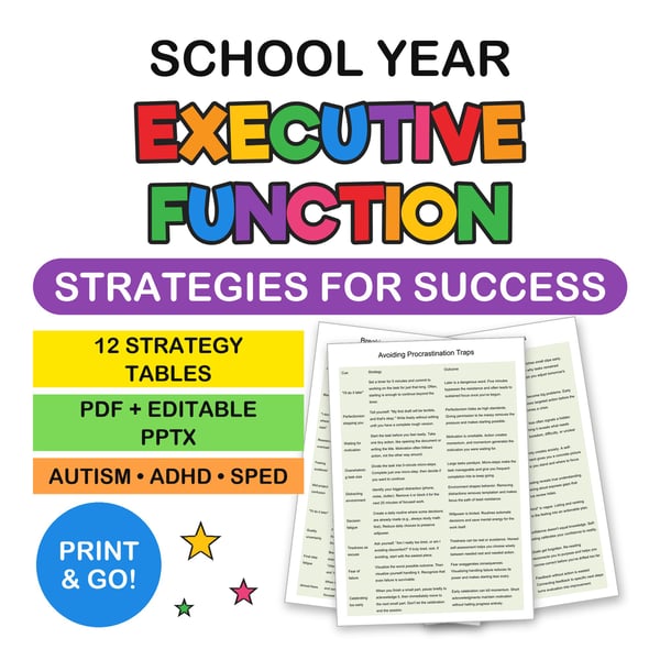 Executive Function Strategy Tables for a Successful School Year | For Students