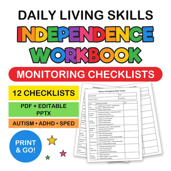 Functional Independence Workbook | Daily Living Skills Checklists & Trackers