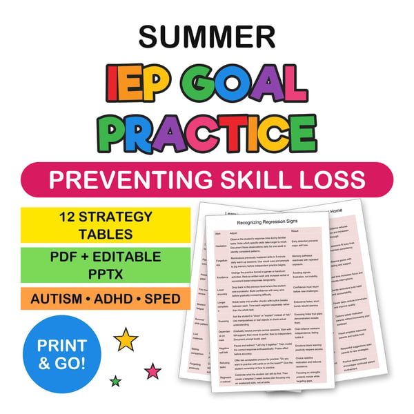 Summer IEP Goal Maintenance | Preventing Skill Loss During Break Strategy Tables