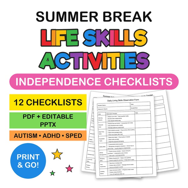 Life Skills Activities for Summer Break | Special Education Independence Checklists
