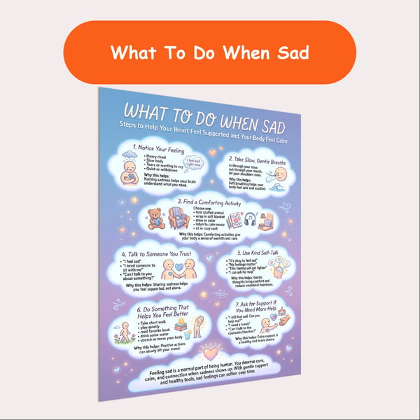 What to Do When Sad Poster | Sadness Coping Steps for Kids
