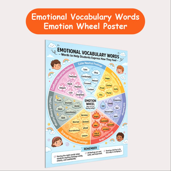 Emotional Vocabulary Words Poster | Emotion Wheel for Kids