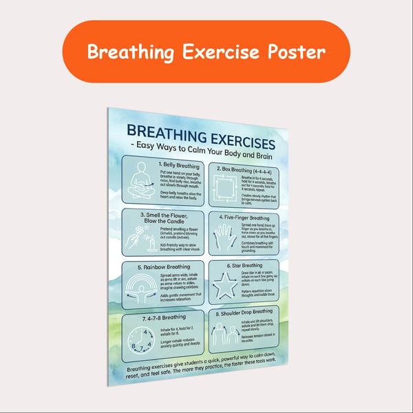 Breathing Exercises Poster | 8 Calming Breathing Techniques for Kids
